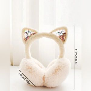 White Fuzzy Sparkly Rainbow Cat Ear Muffs OS New
